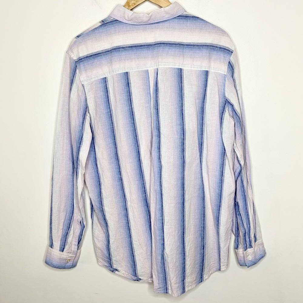 Gap Linen Cotton Shirt Blue Pink Striped Womens XL Nautical Preppy Fisherman - Picture 6 of 6